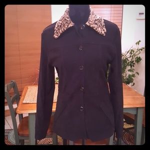 Faux Suede Jacket w/ Faux Fur Collar